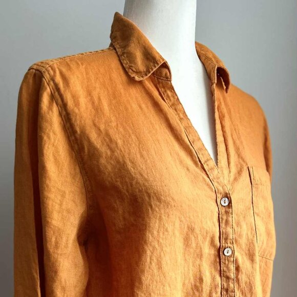 Sigrid Olsen Pumpkin Orange Pure Linen Button-Front Shirt w/ Sleeve Tabs – US M - Picture 3 of 15
